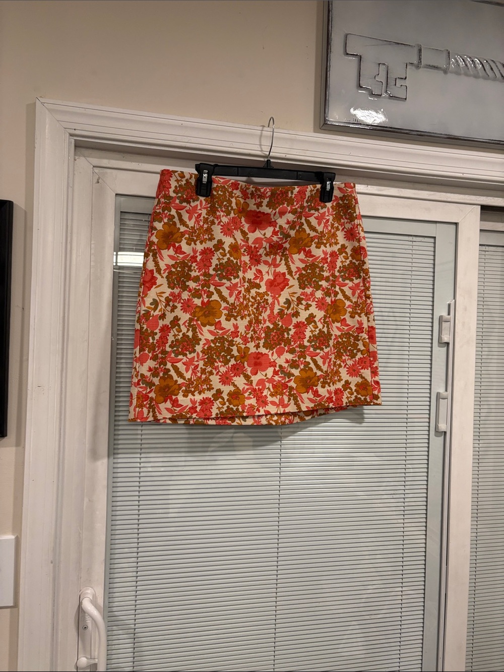 LOFT Coral and Olive Floral Mini Skirt